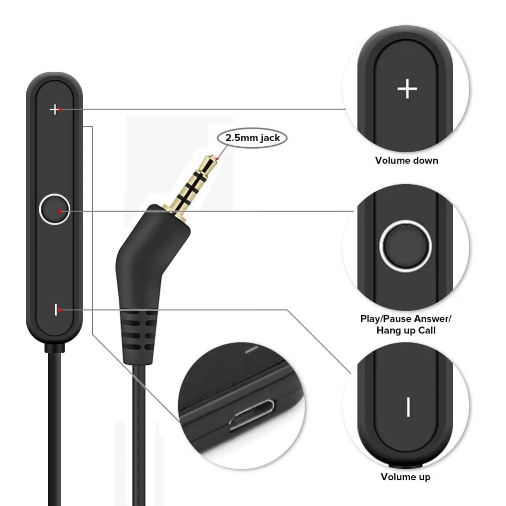 Bluetooth 5.0 Handsfree Music Receiver Wireless Stereo Audio Adapter for Bose QC3 QuietComfort 3 Headphones