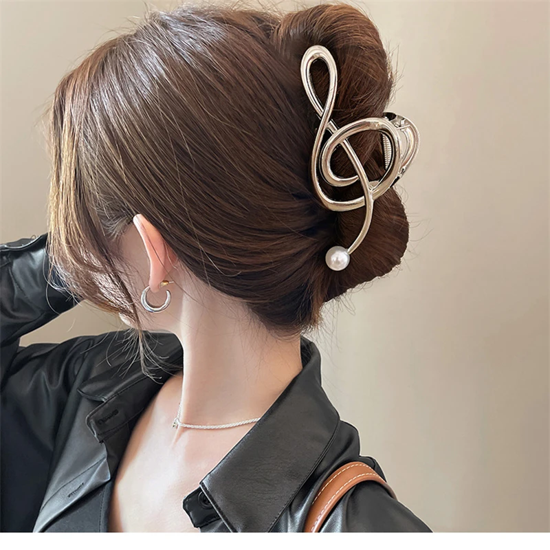 UILZ Music Note Design Hair Clip For Women With Metallic Temperament Hair Performance Clothing Jewelry Accessories