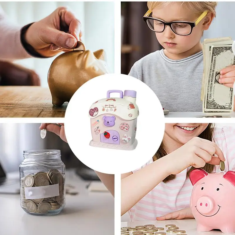 Cute Money Bank Cream House Money Coin Bank Box With Key Storage Boxes Saving Money, Saving Pot For Home Table Decoration