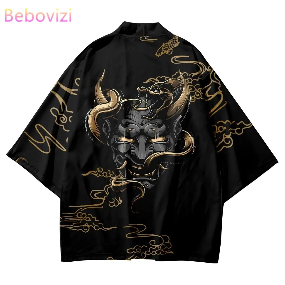 Japanese Style Anime Demon Print Kimono Streetwear Cosplay Haori Men Women Cardigan Robe Asian Clothing Plus Size