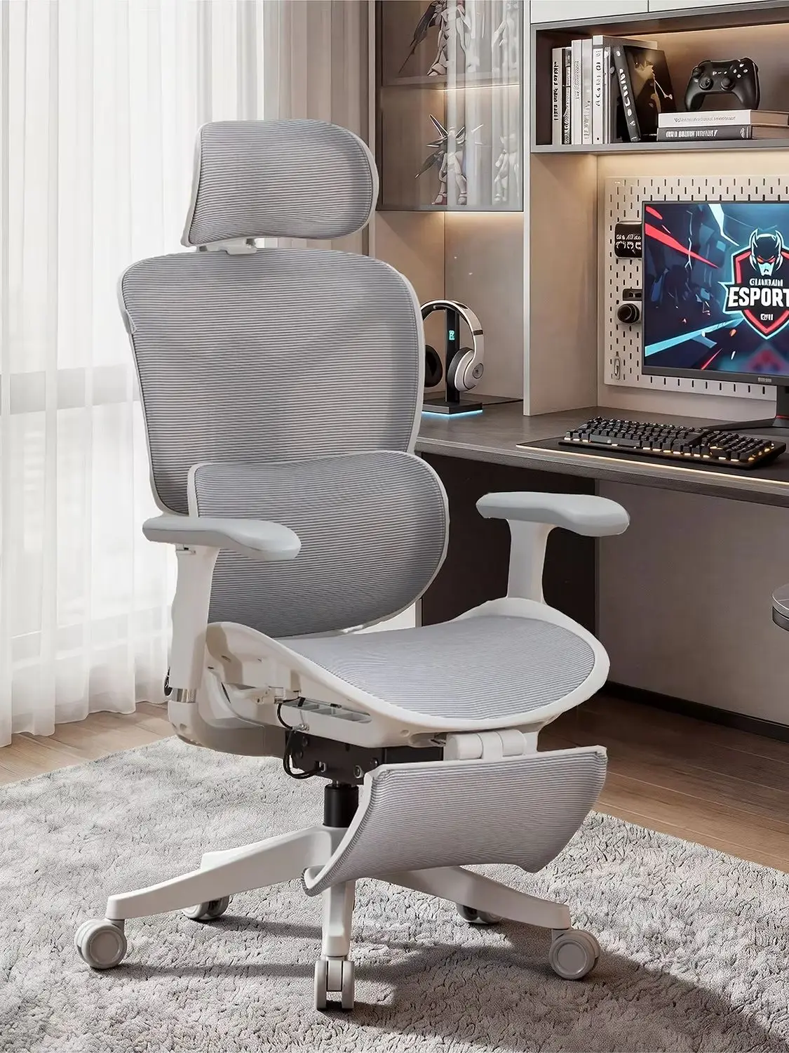 WELAX S9 Ergonomischer Mesh-Bürostuhl mit Lendenstütze, Fußstütze, geräuschlosen Rollen und Verstellbarer Sitzhöhe & Sitztiefe – Gaming- und Homeoffice-Stuhl