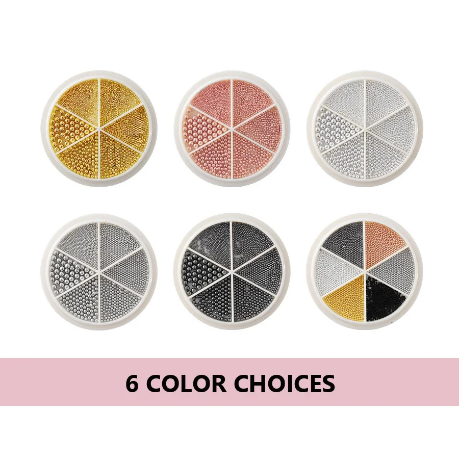 Set di perline metalliche miste 6 in 1 per la decorazione di nail art, perline di caviale per unghie 0,8-1,5 mm gioielli di design 3D