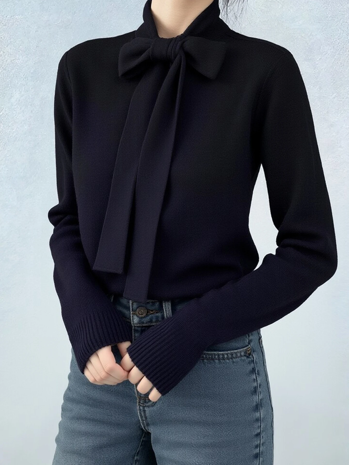 

Элегантный однотонный вязаный свитер с длинными рукавами: нежный дизайн, премиальный вид, для повседневной носки, осень-зима, женская модная верхняя одежда