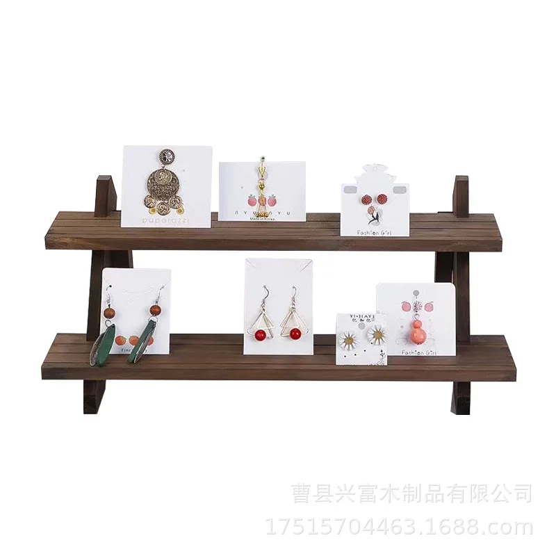 3-Tier Wood Earring Display Stand, Retail Jewelry Card Stand Ring Organizer Holder Showcase Racks for Business Home Using