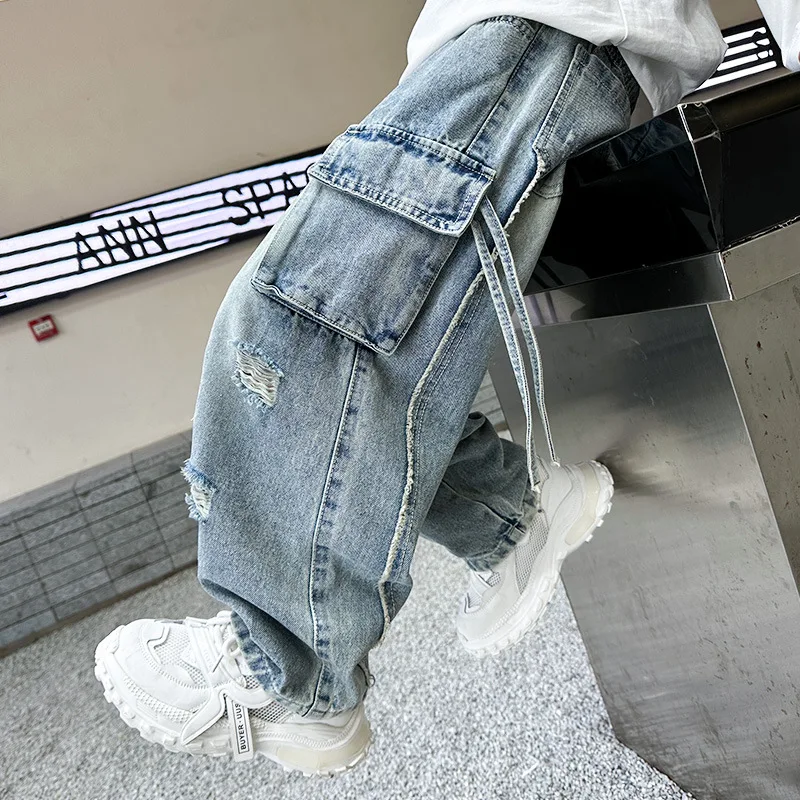 

Spring Casual Jeans for Boys Middle And Large Children Spring Workwear Trousers Trendy Boys Spring Leisure Pants
