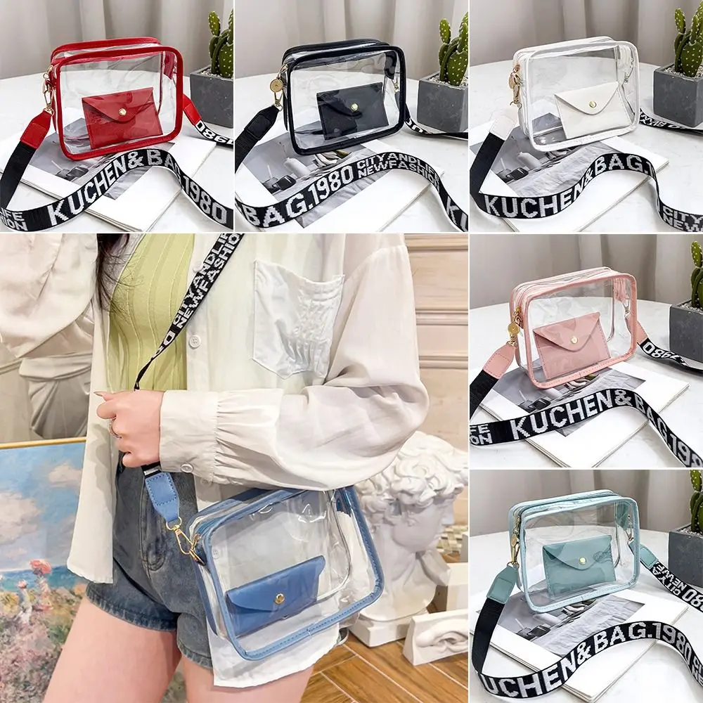 Transparent Crossbody Bag for Women Candy Color Letter Fashion Shoulder Bag PVC Transparent Jelly Bag Small Square Bag