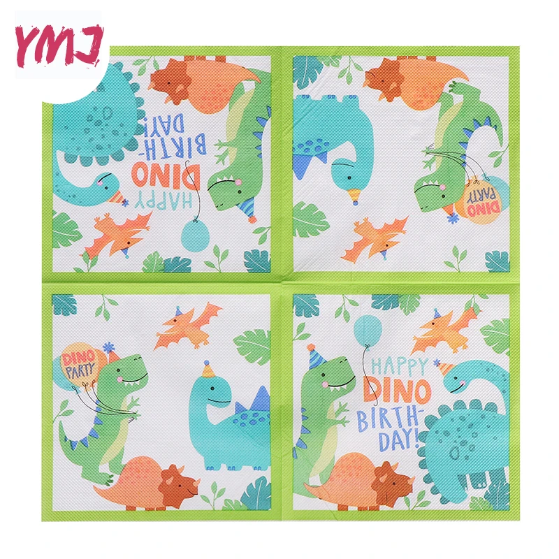 Cartoon Dinosaur Colorful Printed Napkin Birthday Party Decoration Original Wooden Paddle Facial Tissues 2-ply 20pcs/Pac 33*33cm