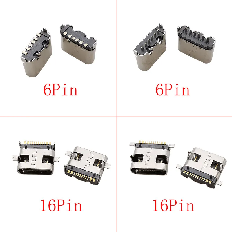 10Pcs USB Type C 2/6/16/24 Pin Connector Female Jack Charging Port SMD SMT PCB Solder DIY Repair USB-C Type-C Socket Connectors