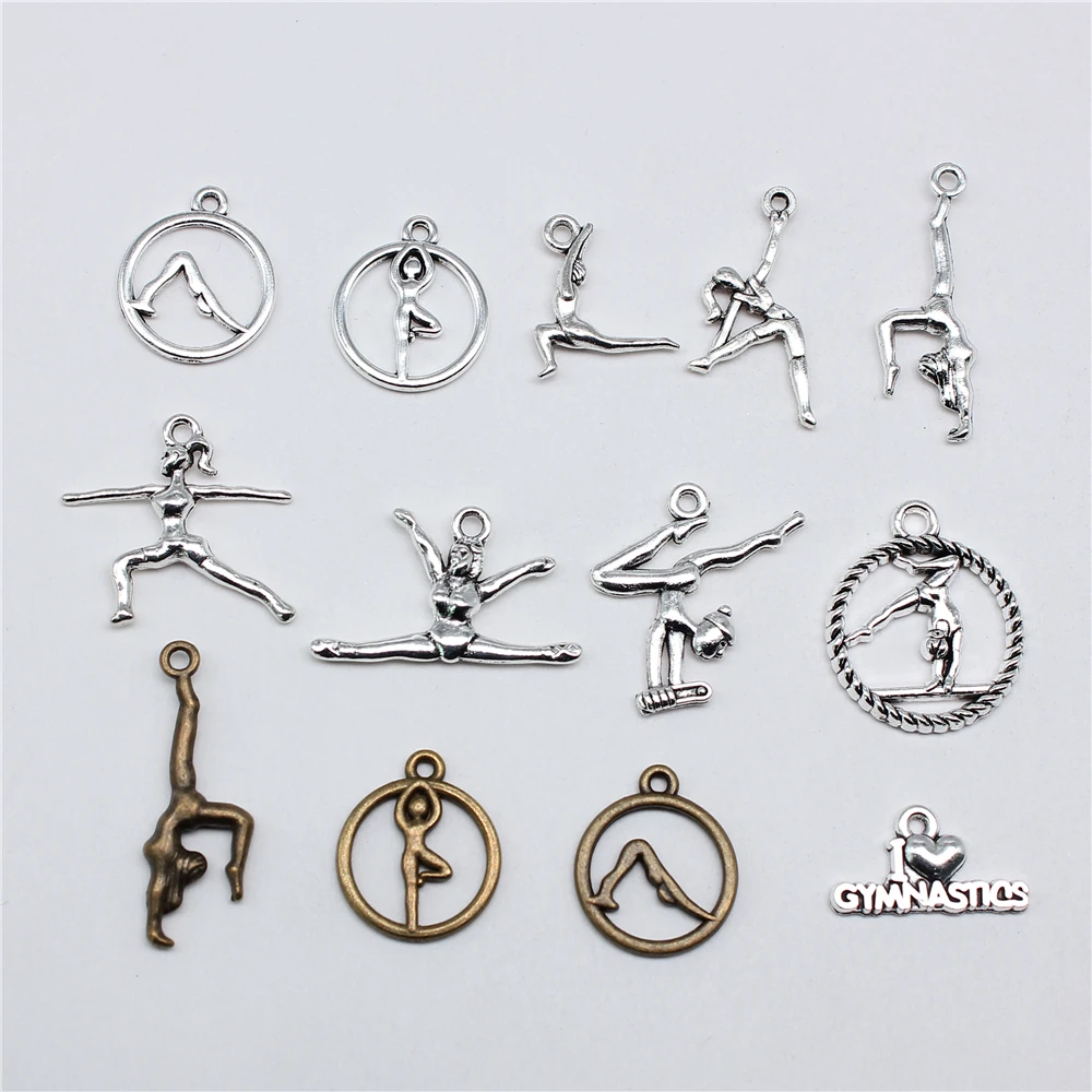 20 sztuk Sport Charms gimnastyka Charms do tworzenia biżuterii wisiorki DIY rzemiosło dokonywanie ustaleń ręcznie robiona biżuteria tybetańska — zdjęcie 2