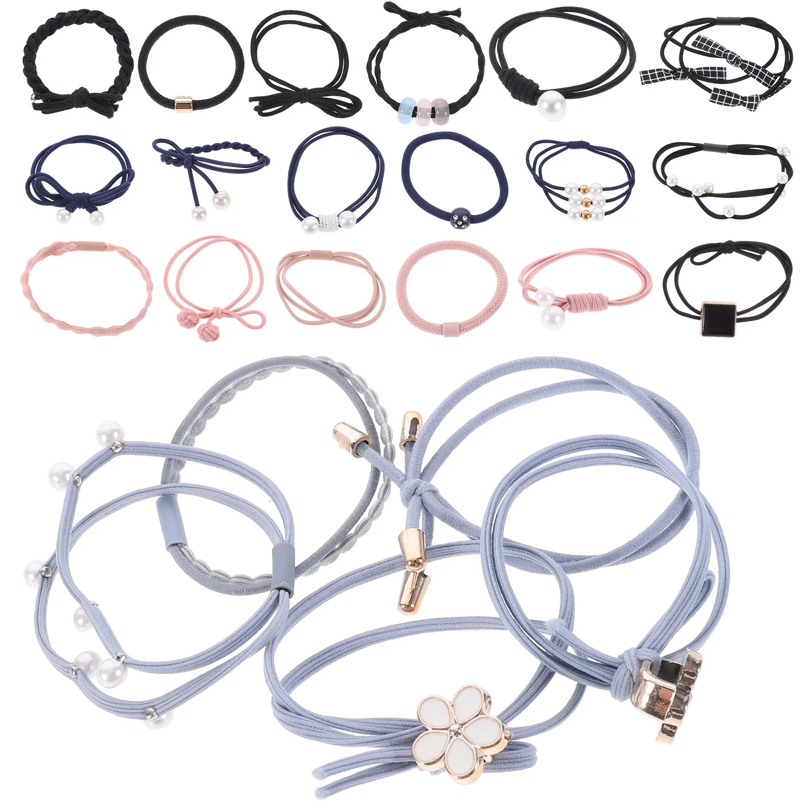 

24pcs Clear Charm Elastic Ties Ponytail Holders Reusable Lightweight Hair Accessories For Women Girls Thin Thick Curly Hair