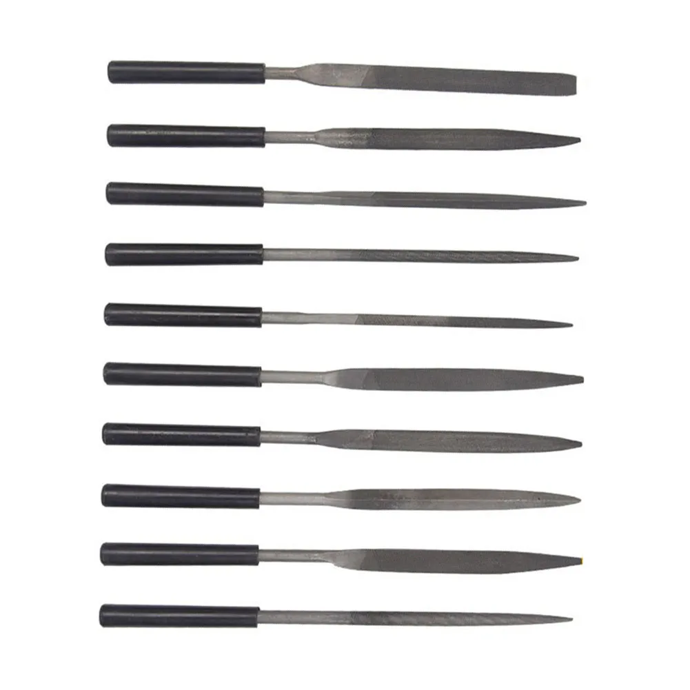 10 Piece Needle File Set Industrial Tweezers Glass Shaping 3x140mm Diamond Carving Fine Detail Work Non-slip Handle