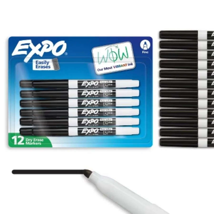 4pk Fine Tip Black Dry Erase Markers, Thin Low‑Odor Erasable Whiteboard Markers, Office & Classroom Stationery Supplies