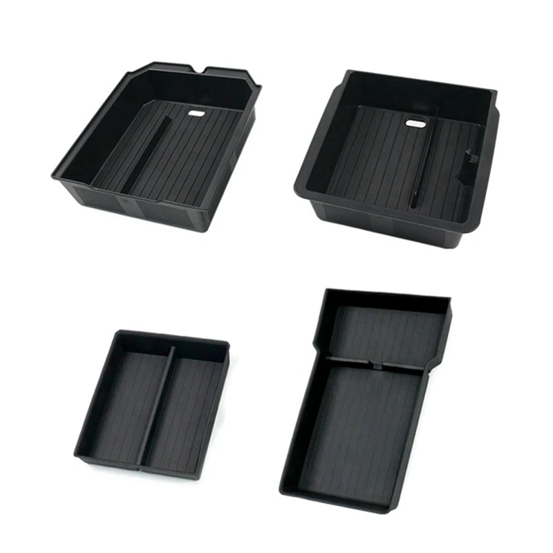 4 Piece Center Console Organizer Lower Bottom Storage Tray Armrest Storage Box Black ABS For Tesla Model 3 Highland 2024