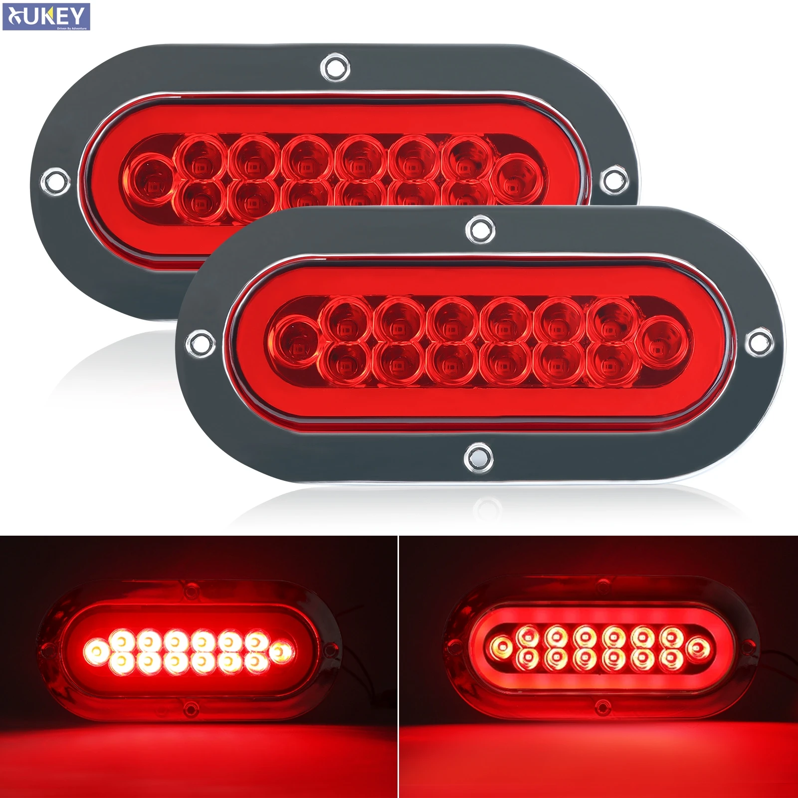 2x Trailer Tail Light Red Stainless Steel Chrome Bezel Waterproof Stop Brake Turn Tail Lights for Truck Van Camper Boat Lorry