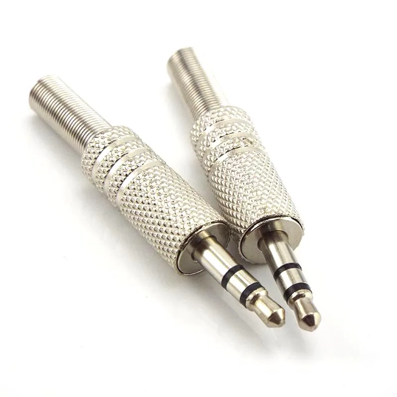 Metal 3.5mm 2 Ring 3 Poles Stereo Jack Plug Audio Connector Cable Solder Adapter Terminal with Spring