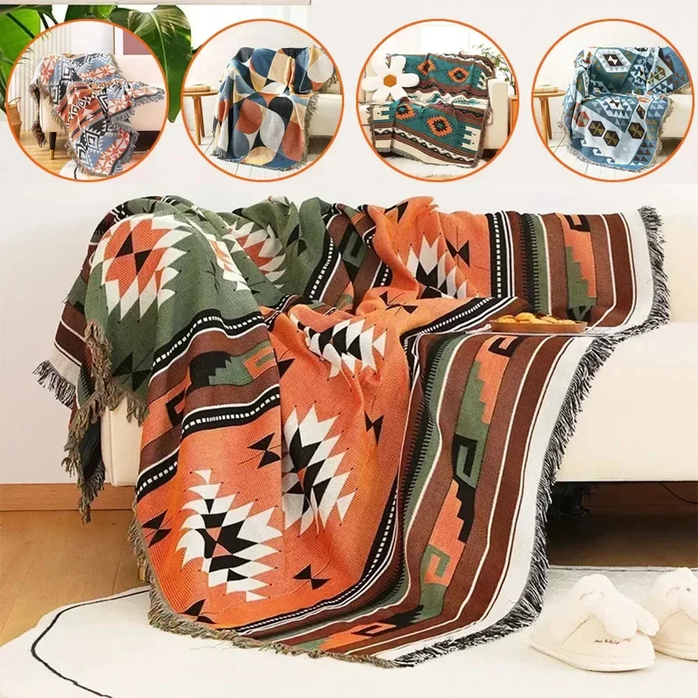 Camping Blanket Outdoor Blanket Travel Leisure Bed Cover Blankets Boho Bedspread with Tassels Kids Bed Bedspread Thin Blanket 담요