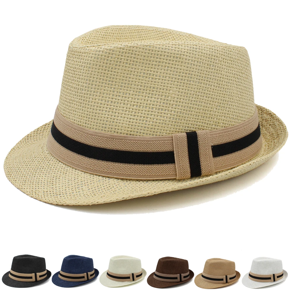 2 Sizes Parent-child Men Women Kids Boy Straw Fedora Hats Summer Trilby Sunhat Classical Jazz Caps Sombrero Beach Outdoor Travel