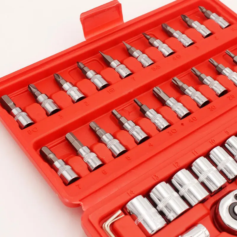 

46pcs Car Repair Tool Kit 1/4 Inch Ratchet Torques Wrench Set Complete Professionals Sockets Hand Tools Sets