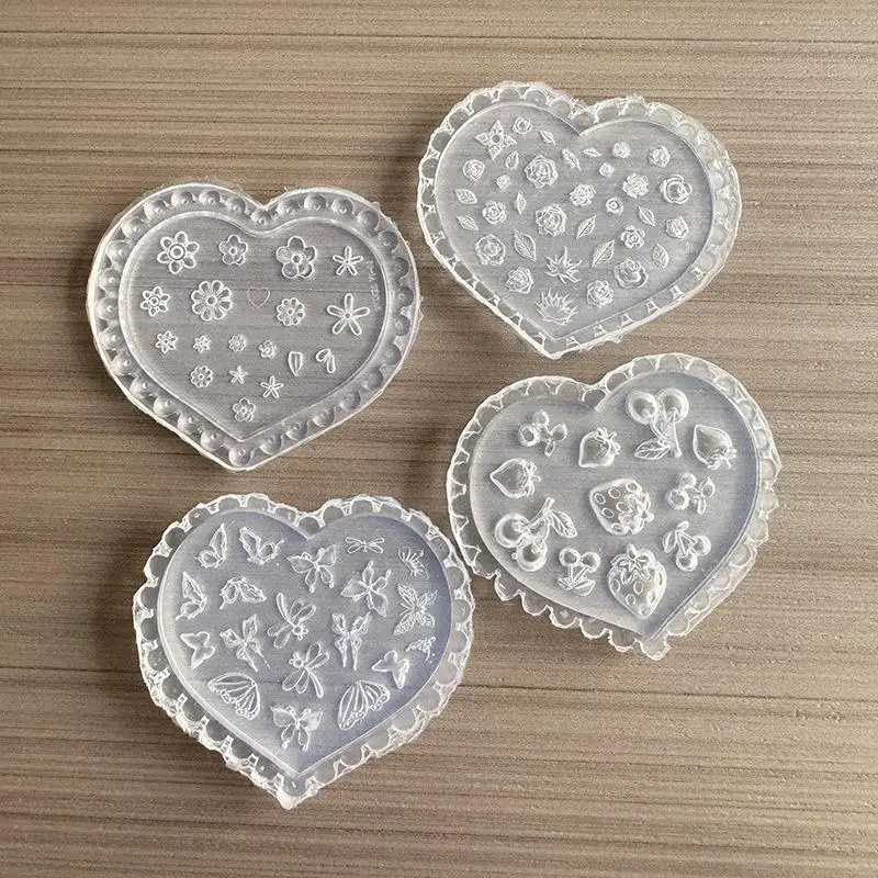 3D Heart Silicone Nail Stamp Mold Reusable Washable Multiple Patterns DIY Nail Decor Tool for Home DIY Manicure Use