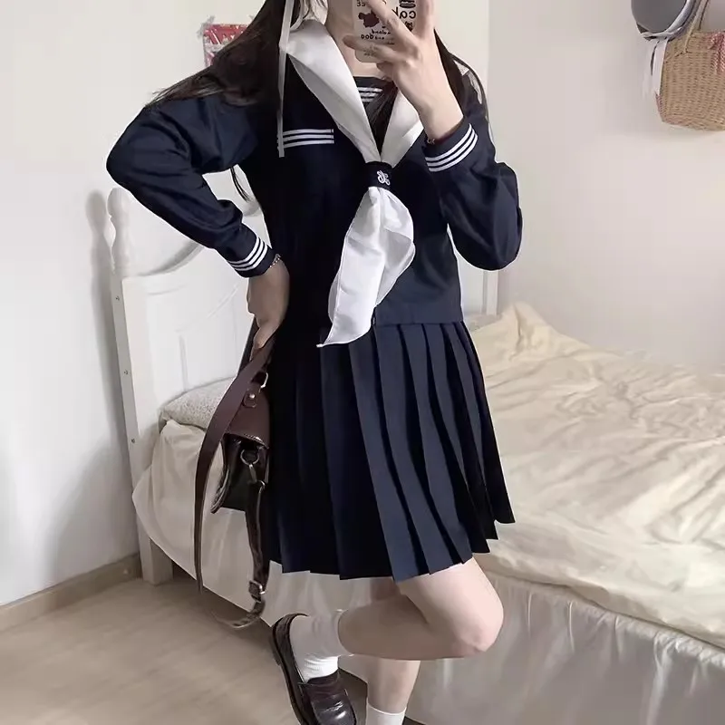 

Korean Orthodox College Style Sailor Outfit Sailor Suit JK Uniform Set Japanese Seifuku Student Girl School Uniforms Women Skirt