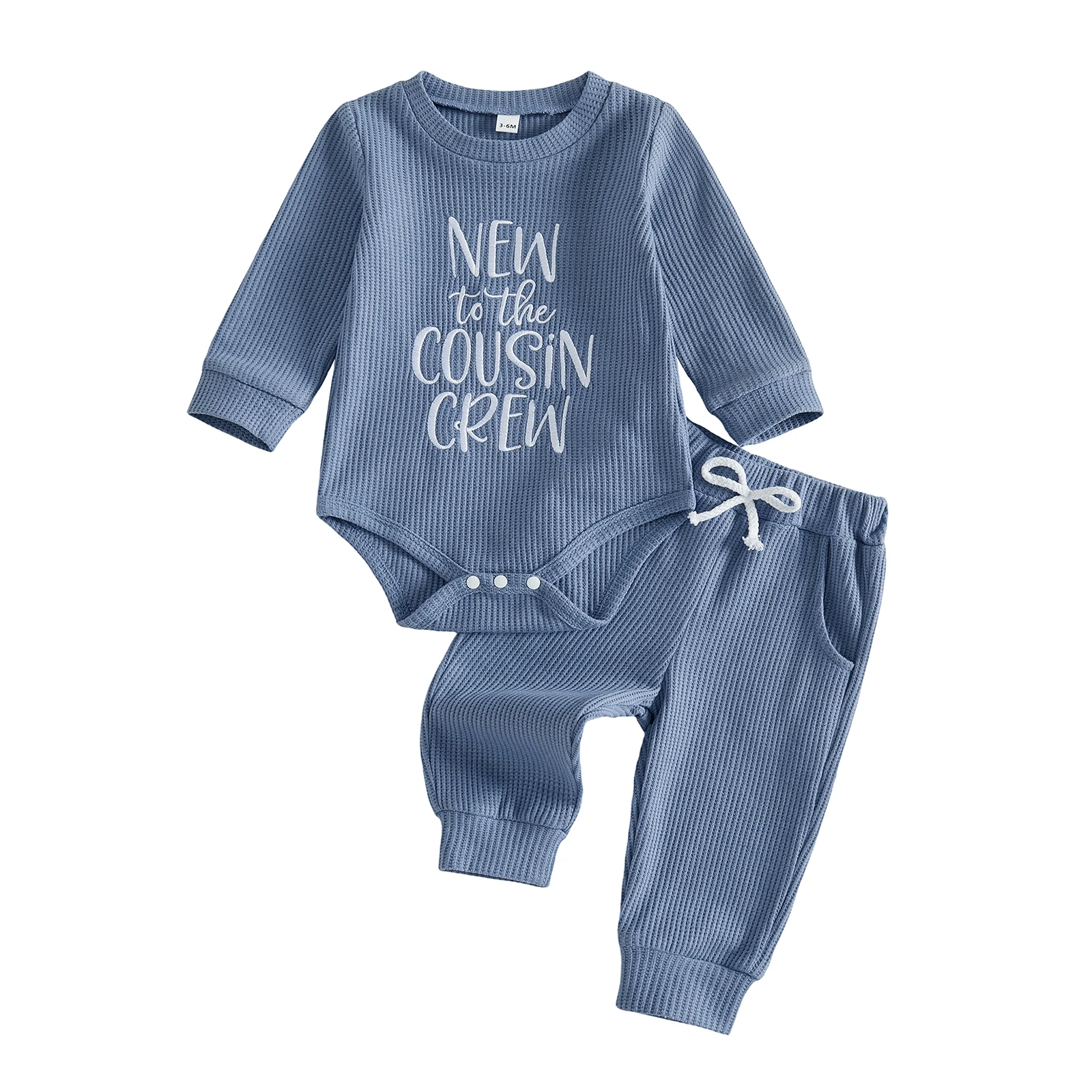 Baby Boy Fall Outfit Embroidery Crew Neck Long Sleeve Romper and Pants 2Pcs