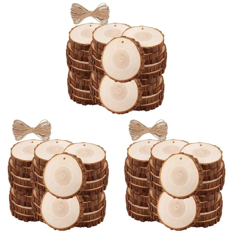 

EYFL-90Pcs Unfinished Wood Slices With Bark For Crafts Wood Kit Circles Log Discs For DIY Craft Wedding Ornaments