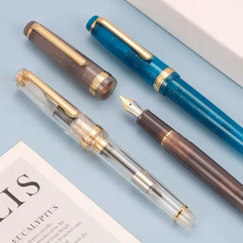 Jinhao-ef fペン先付き万年筆、透明インクペン、高級文房具、営業所、学用品、ゴールデンスピン、82