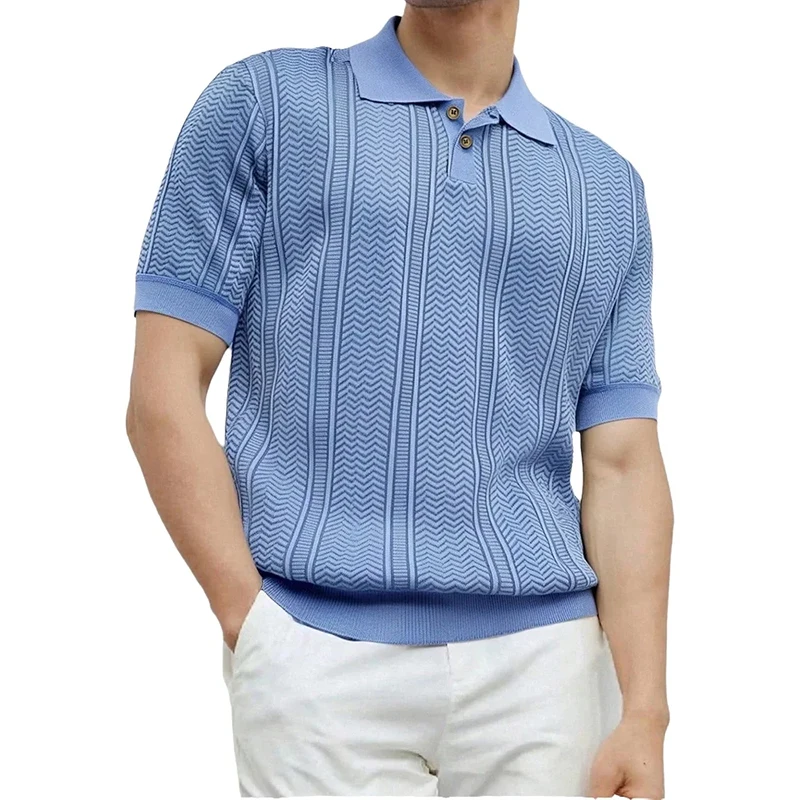 

Men's Knit Polo Shirts Casual Short Sleeve Button Down Shirts Crochet Classic Golf Polo Collared Shirts Party Male Summer Tops