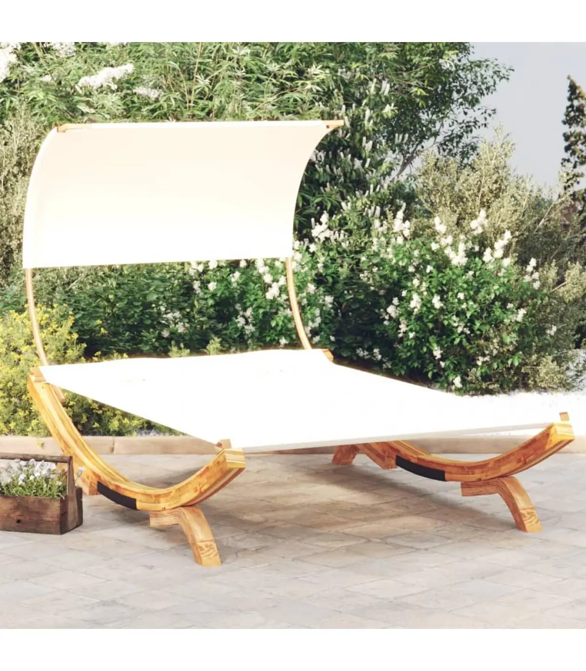 Outdoor beds lounger with canopy solid wood curved Cream 165x203x126 cm