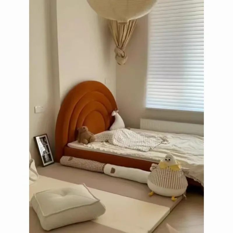 High-end fabric velvet bed, retro modern simple semi-circular rainbow bed, fabric pumpkin double bed