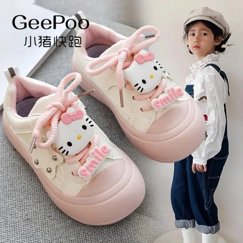 Sanrio Hello Kitty Sneakers para crianças, Kawaii Sweet Cute Cartoon Anime Fashion, Sapatos de Borda Respiráveis Casuais, Maré Presente para Meninas, Novo