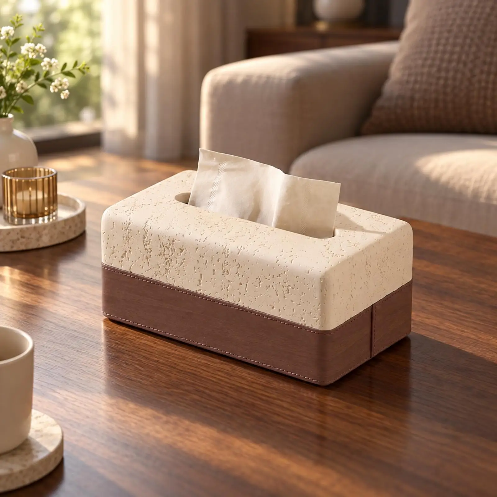 Tabletop Tissue Organizer with Remote Storage 2-in-1 Multifunctional Tissue Box Organizer Space Saving for Living Room, Coffee
