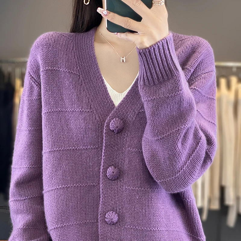 2024 Autumn/Winter Fashion New Women's Clothing Style 100% Pure Wool Knitted Cardigan Beautiful Dressing Top