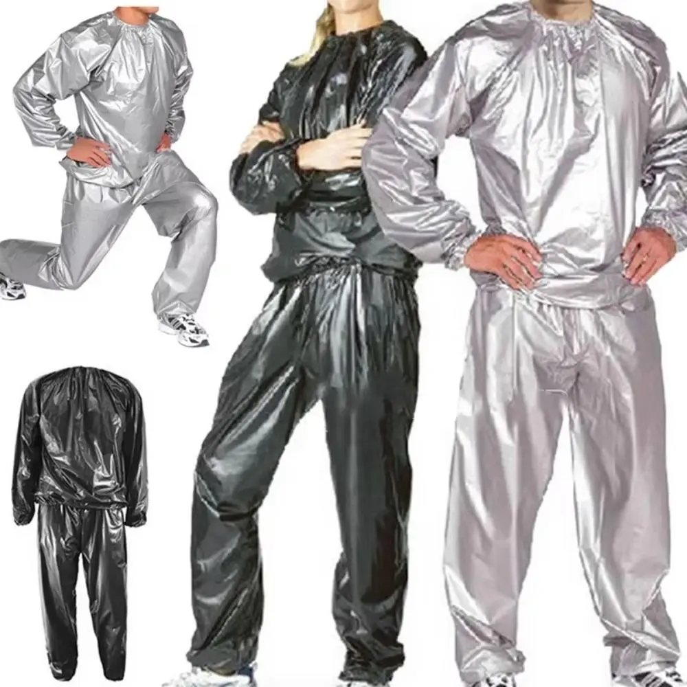 

Sport Suit Men Women PVC Sauna Suit Long Sleeve Weight Loss Summer Men's Top Pants Set Casual Elastic Waist Fitness Clothing