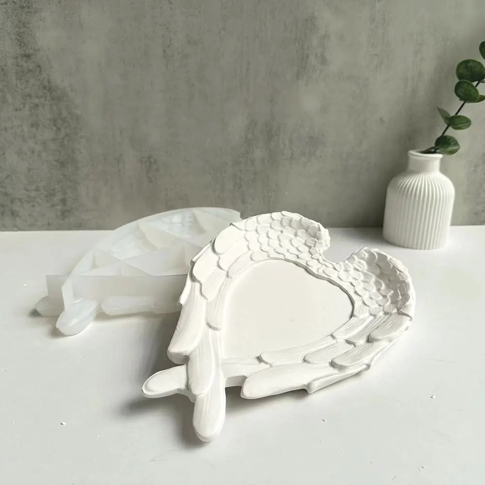 For Fun Wings Love Tray Silicone Mold DIY Tree Stump Dish Concrete Cement Plaster Resin Mold Storage Tray Plate Mould Home Decor