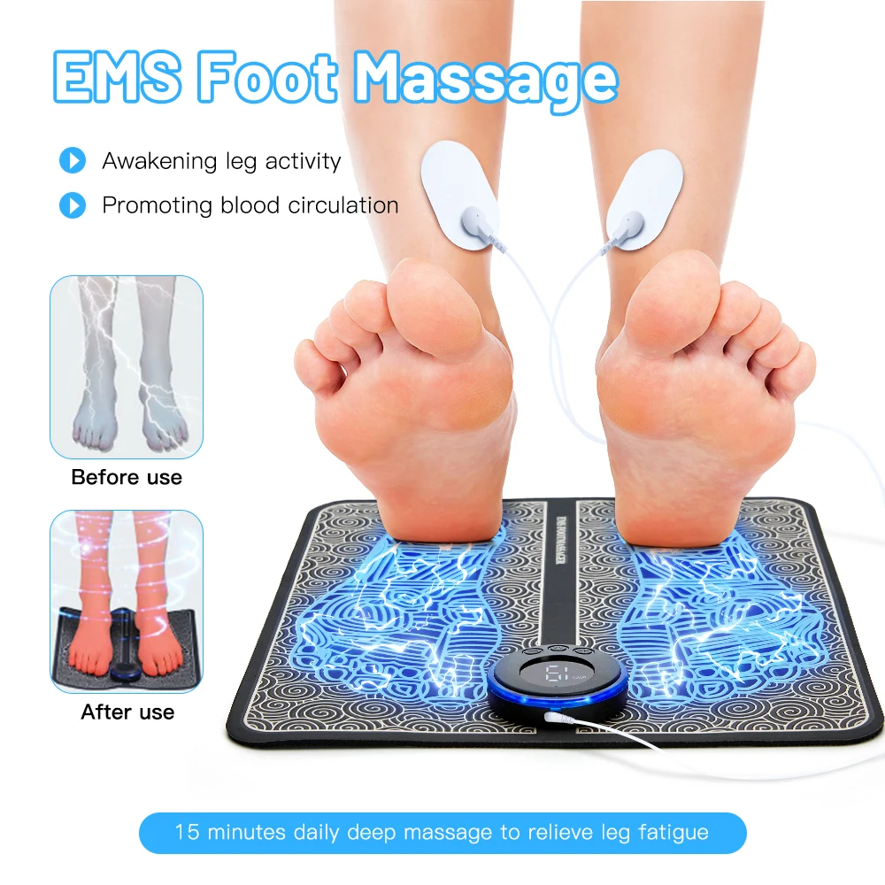 EMS Foot Massager Pad Portable Foldable Massage Mat Pulse Muscle Stimulation Improve Blood Circulation Relief Pain Relax Feet