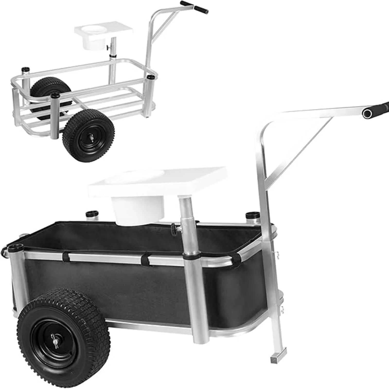 Beach Fishing Cart, Wagon Trolley Outdoor Heavy Duty Aluminum Rolling Wheel Wagon Beach Cart with Cargo Basket