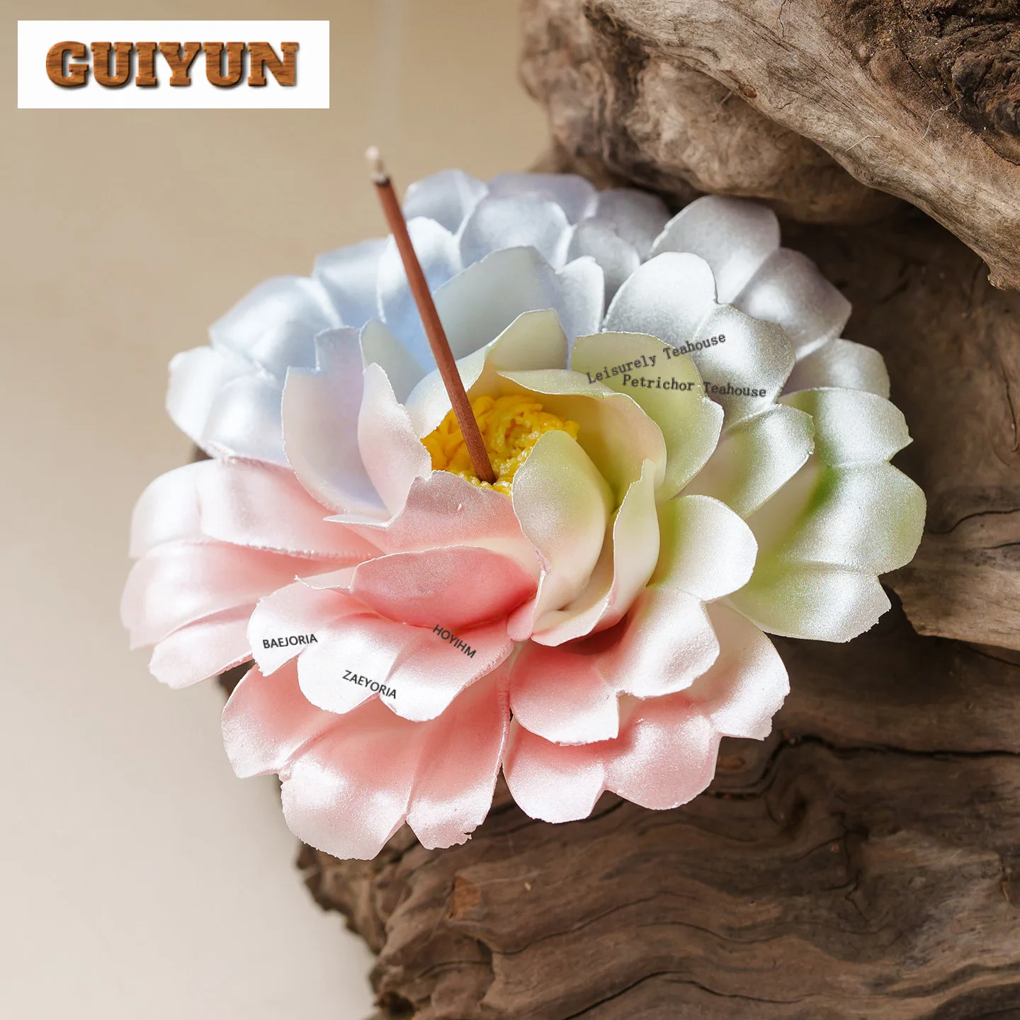 Handcrafted Ceramic Tri-color Peony Flower Incense Holder Incense Waterfall Incense Burners Meditation Censer Home Decoration