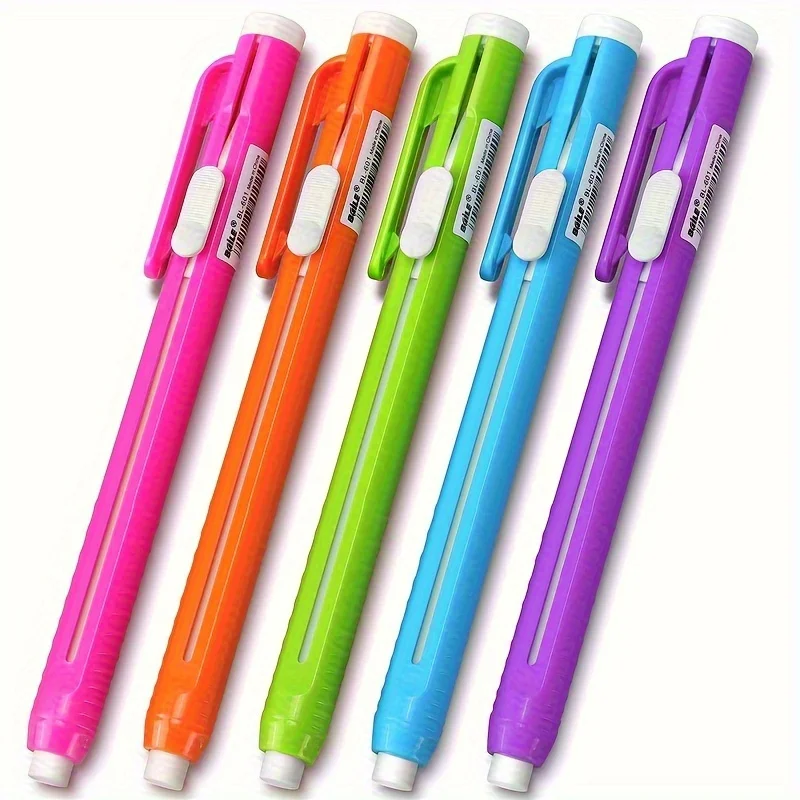 1/4pcs Retractable Pencil Erasers,Refillable Rubber Grip Correction Stationery,Automatic Extendable Eraser for Writing