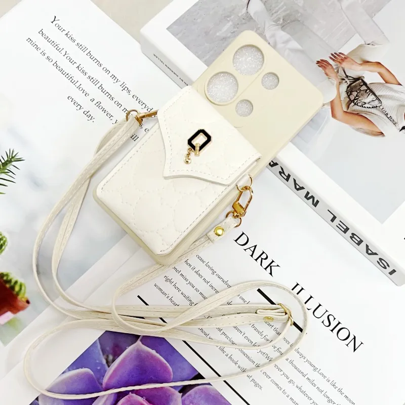 

Q Bag Strap Case For Xiaomi Mi 14T 13T 12T 15 11T Redmi Note 14 X7 X6 Wallet Card Slot Holder Crossbody Cord Lanyard Neck Cover