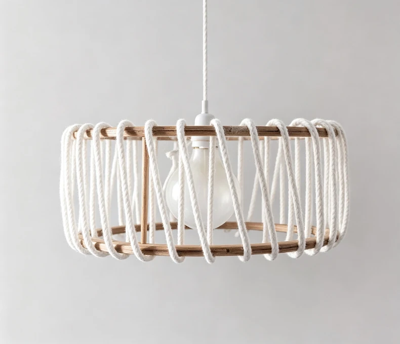Creative White Red Yellow Rope Pendant Light E27 Bulb Wood