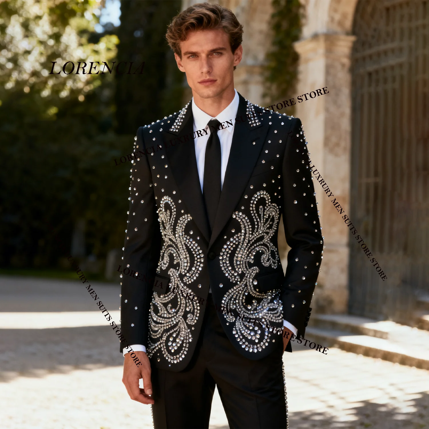 

Роскошный элитный мужской костюм из двух предметов с лацканами, облегающий спортивный смокинг для жениха, свадебный фрак, ювелирные изделия с бриллиантами, Ropa homre