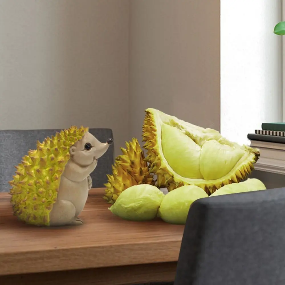 Cute Durian Hedgehog Figurine Funny Resin Craft Simulation Hedgehog Durian Ornaments Mini with Tag Hedgehog Statue