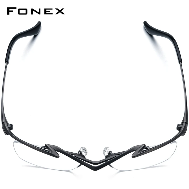 FONEX Pure Titanium Eyeglasses Frame Men Brand Deisgn Semi Rimless Square Glasses Ultralight Half Rim Japanese Eyewear 85763