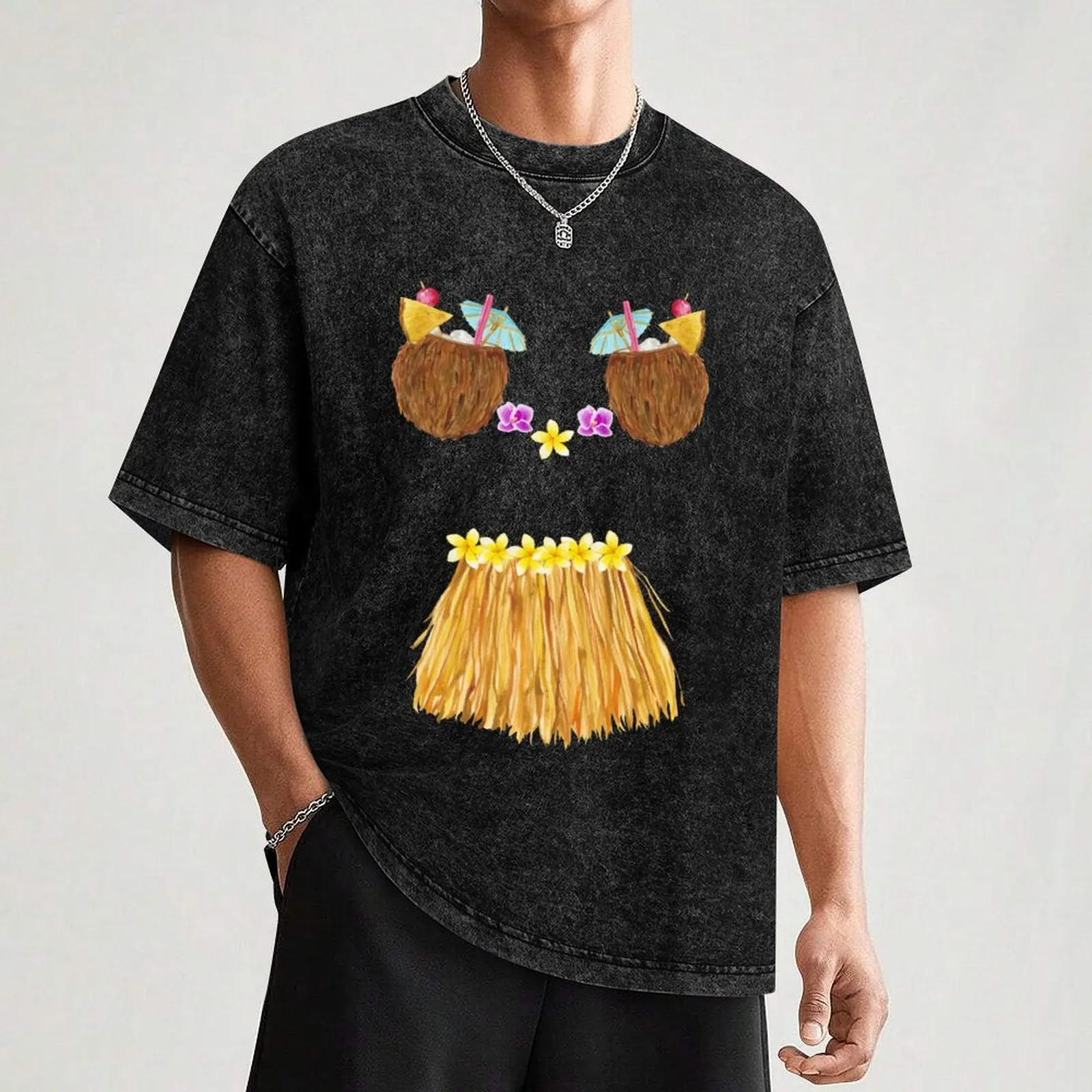 Tiki Party Coconut Bra Lei Flowers Funny Coconut T-Shirt graphics sweat Blouse shirts men