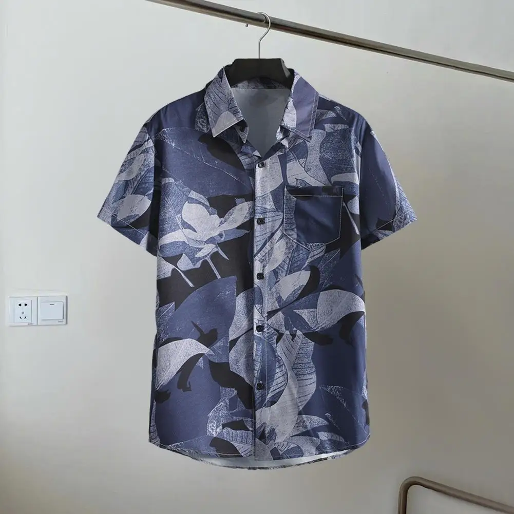 

Lightweight Shirt Tropical Style Men's Floral Print Shirt with Short Sleeves Single-breasted Turn-down Collar Plus for Summer