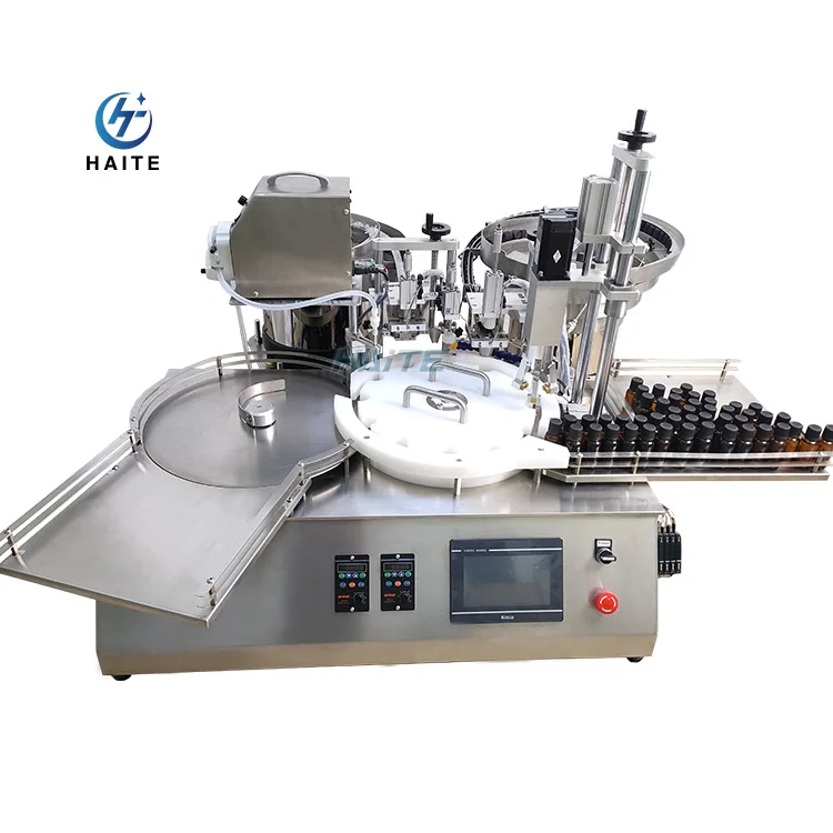 Table Top Automatic  Essential Oil Small Bottle Cream Liquid Jar Filling Capping and Labeling Machine