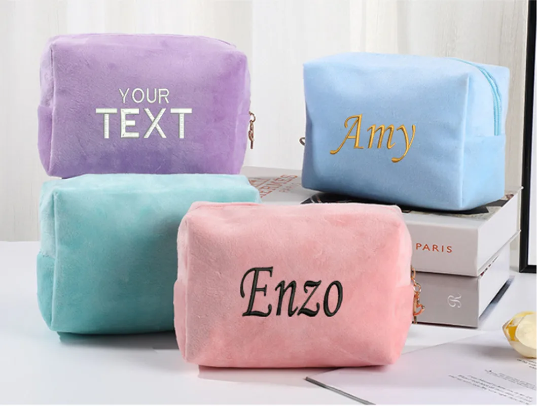 Custom Embroidery Bridesmaid Makeup Bag Personalized Velvet Storage Bag Wedding Anniversary Gift Custom Logo Travel Toiletry Bag