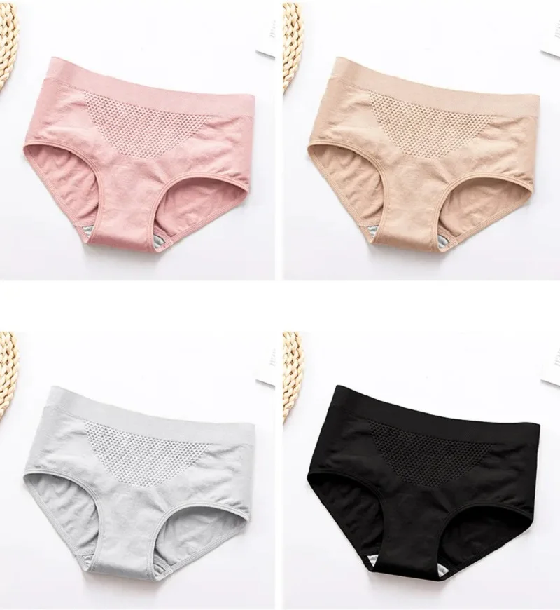 Solid Color Minimalist Women's Low Waisted Underwear Honeycomb Breathable Holes Comfortable To Wear And Elastic Without Tension