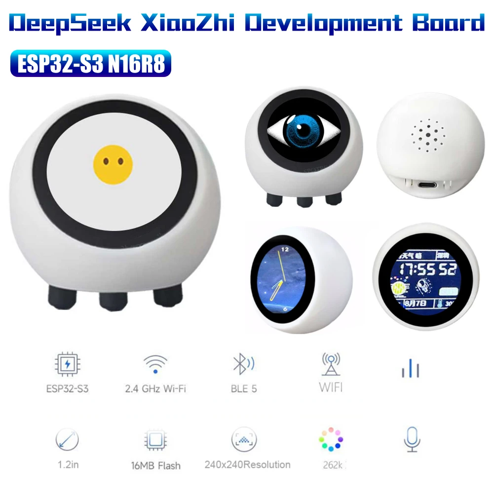 DeepSeek XiaoZhi AI ボイスチャットロボット ESP32-S3 1.28 インチ LCD N16R8 開発ボード宇宙飛行士時計デスクトップ装飾品